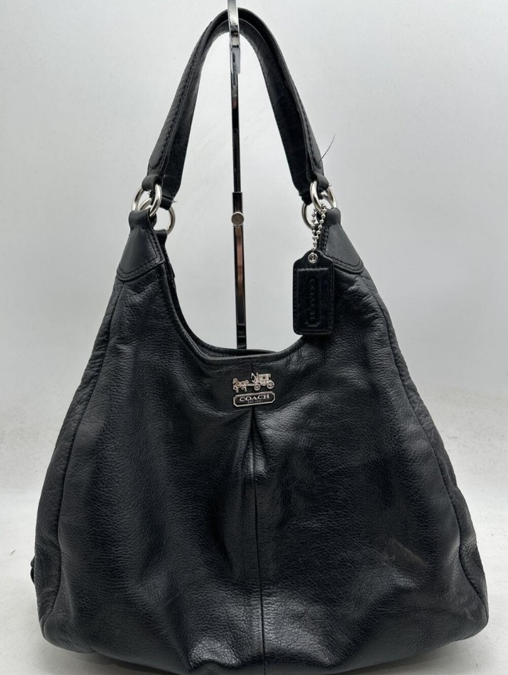 Coach Madison Maggie Black Pebbled Leather Hobo Shoulder Bag 21225 Purple + COA